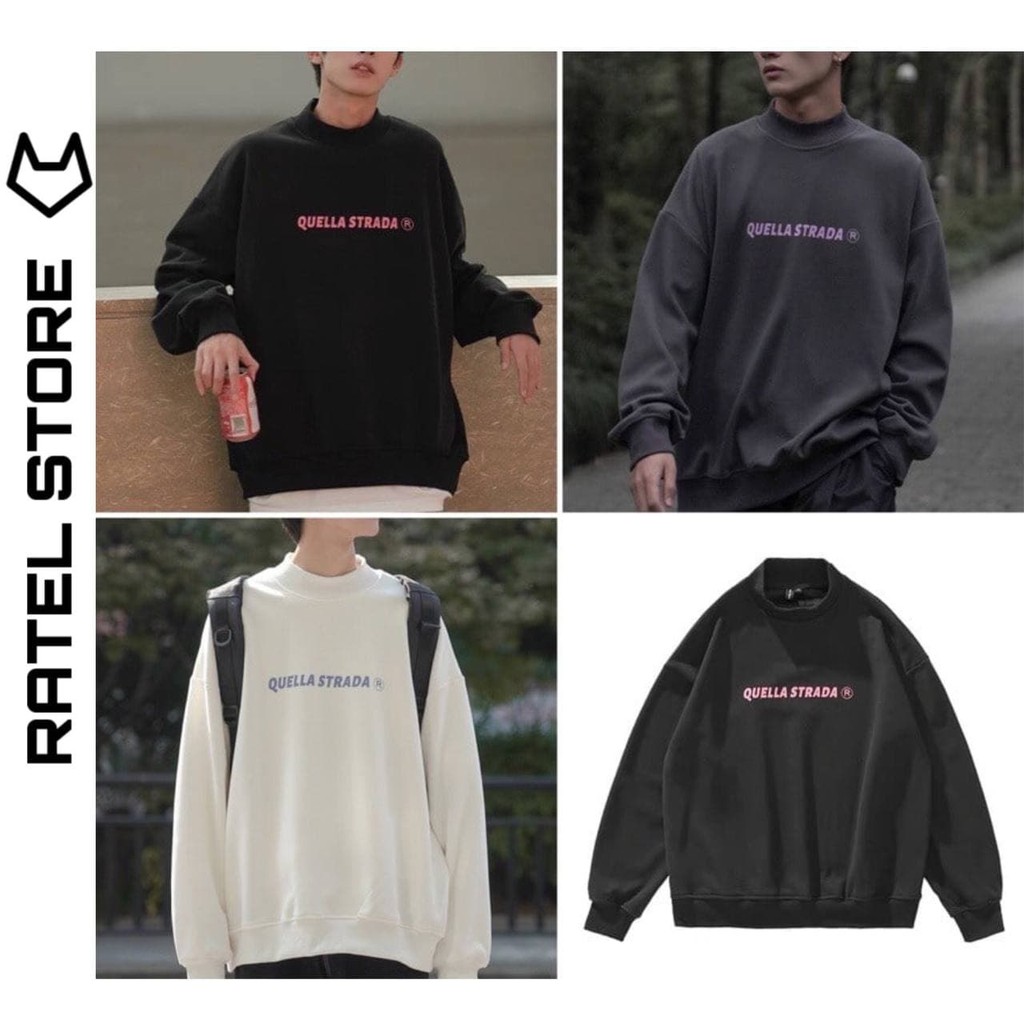 Áo Sweater Nỉ Bông Cổ Lọ Quella Strada Ulzzang Unisex Form Rộng