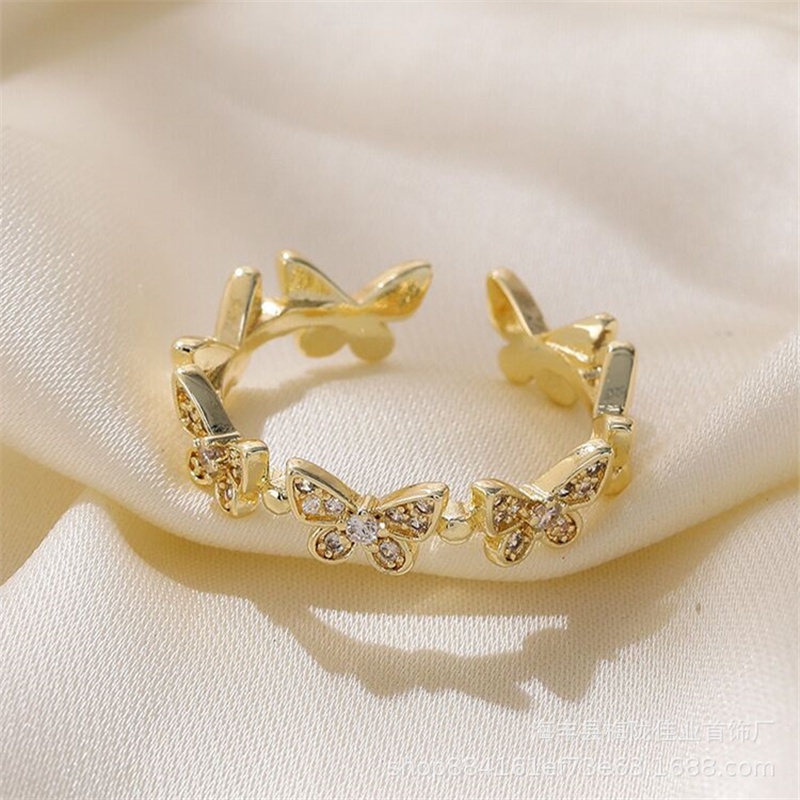 Nhẫn Hình Học Bướm Đính Đá Zircon Lá Cây Điều Chỉnh Được Thời Trang Tối Giản Làm Quà Tặng Trang Sức Cho Bạn Gái