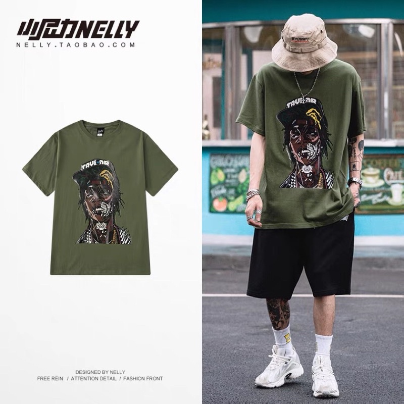 [sẵn] Áo thun tay lỡ nelly [4052] dáng unisex form rộng green zoombie