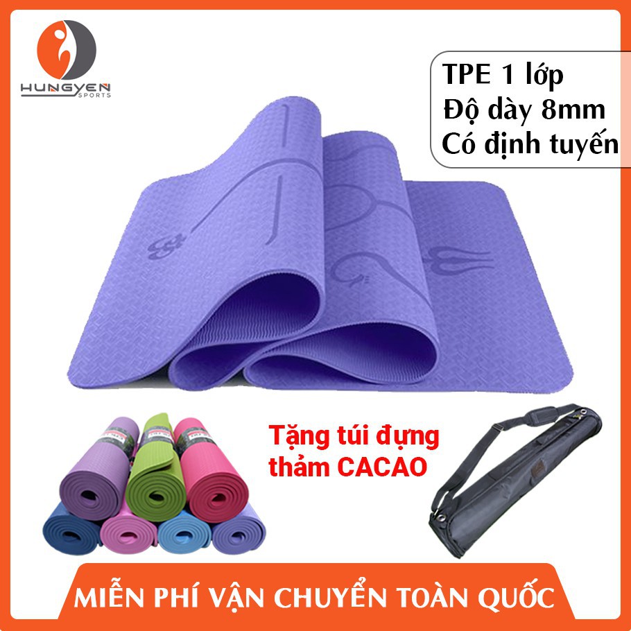 Thảm tập yoga TPE CACAO 1 lớp có hình định tuyến 8mm - Thảm tập yoga cao cấp