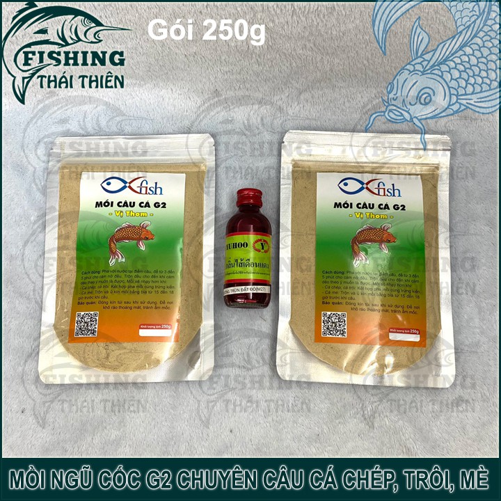 Combo 2 Gói Mồi Câu Cá Chép Trôi Mè G2 Mồi Ngũ Cốc Vị Thơm, 1 Chai Tinh Mùi Thái Lan M27