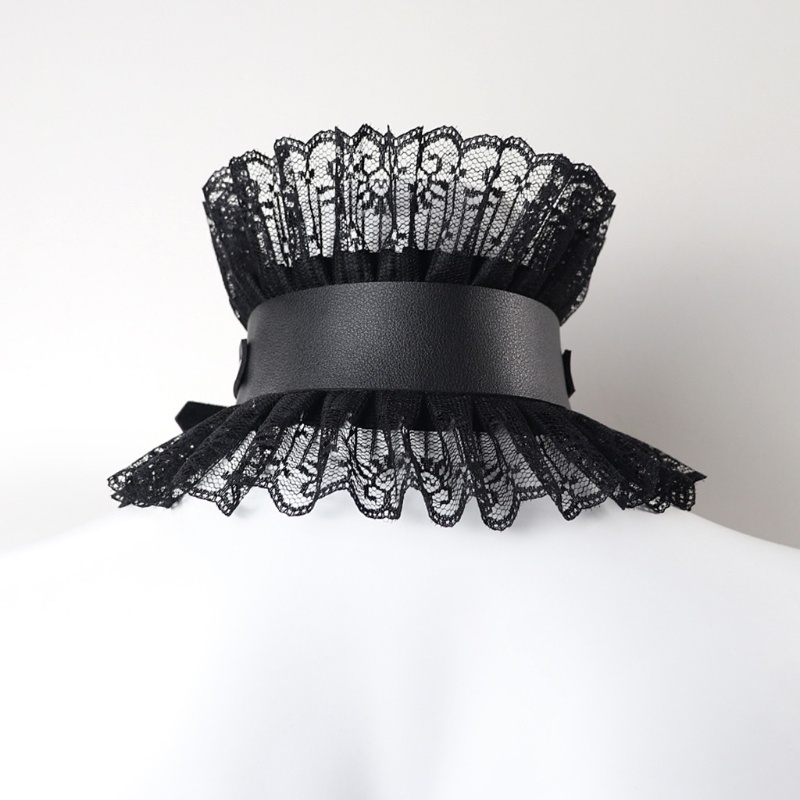 Vòng Cổ Choker Giả Da Phối Ren Hoa Phong Cách Gothic Thời Trang Cho Nữ