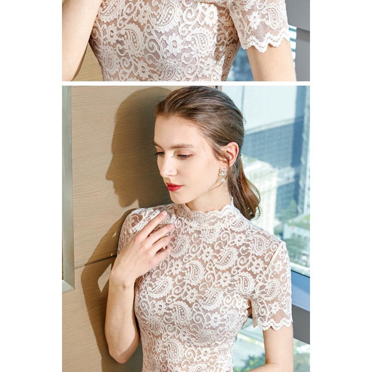 Phiên Bản Rộng Size Lớn 4XL Ren Top Nữ Mùa Hè 2021 Hợp Thời Trang Phong Cách Phương Tây Áo Thun Nửa Tay Gợi Cảm Bên Trong Rỗng Sóng Cạnh Đáy Áo Sơ Mi