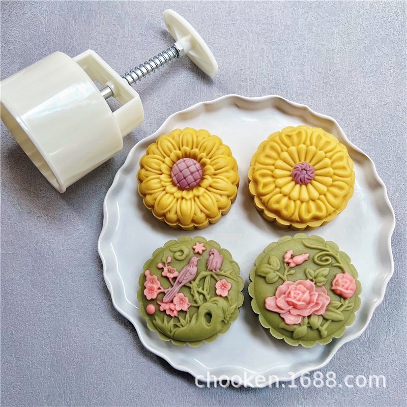Khuôn trung thu lò xo 4 mặt chim và hoa 150g/200g