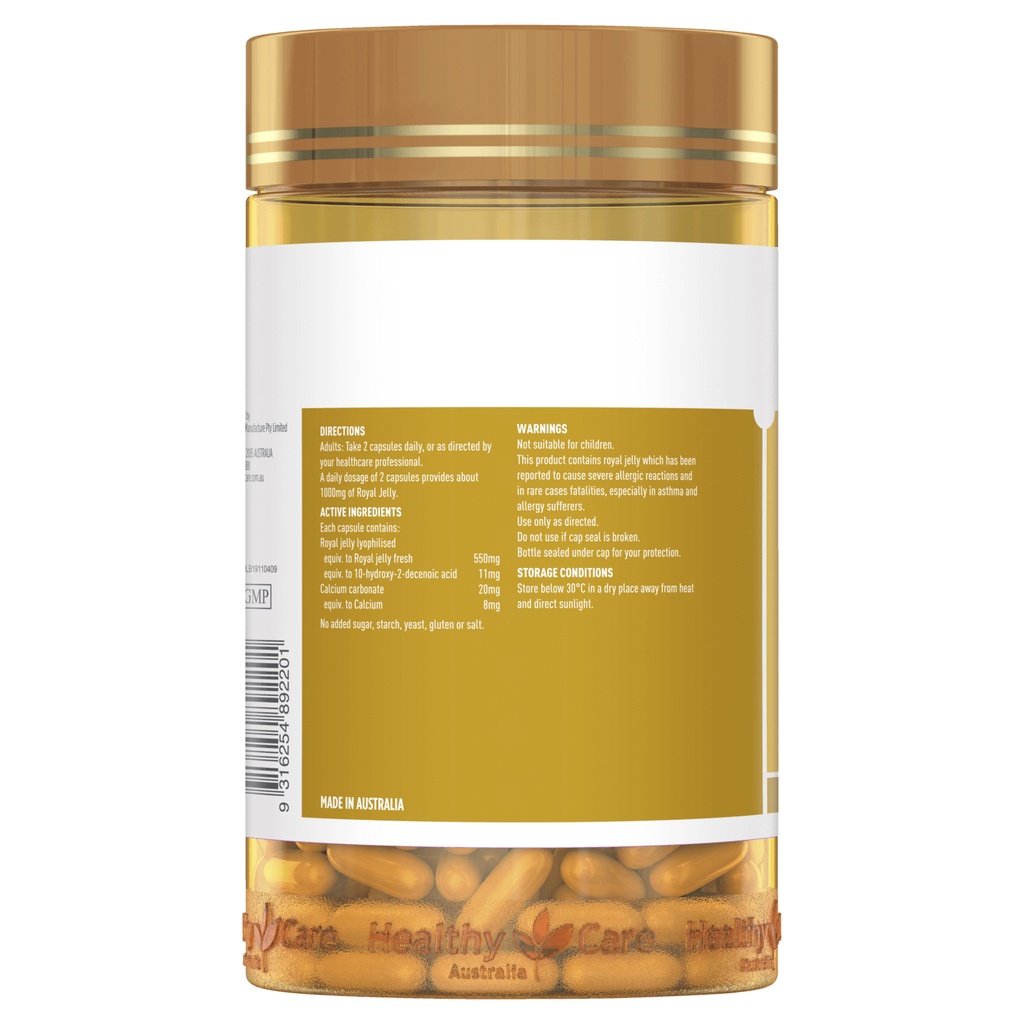 Sữa Ong Chúa (365v) chống lão hóa, làm đẹp da cho người lớn từ 18 tuổi Healthy Care Royal Jelly 1000mg, Úc