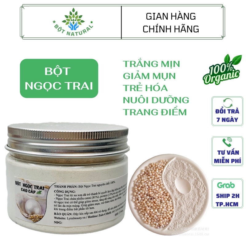 Bột ngọc trai nguyên chất 100% organic 200gr - trắng da, ngừa mụn, trẻ hoá , trang điểm | Bột Natural