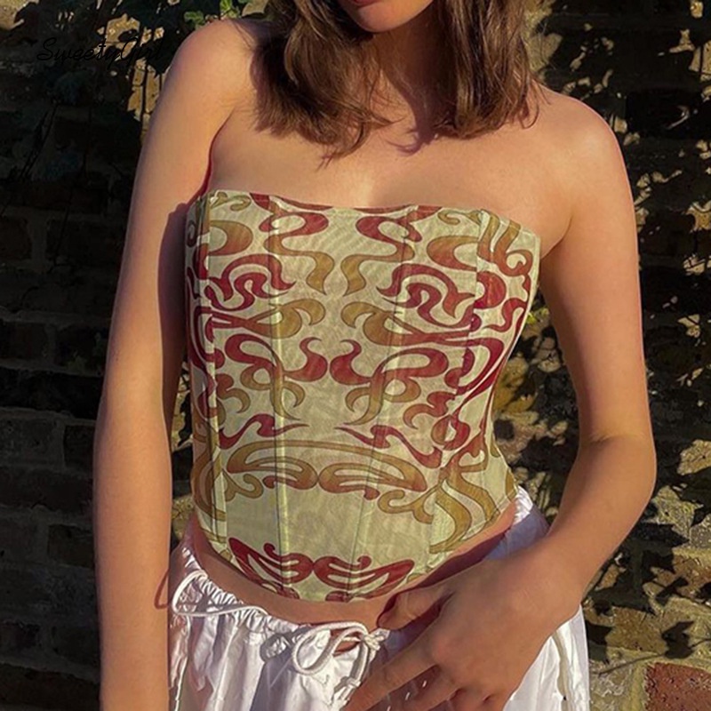 Áo Ống In Họa Tiết Hình Học Có Khóa Kéo Thời Trang Quyến Rũ Cho Nữ 2022