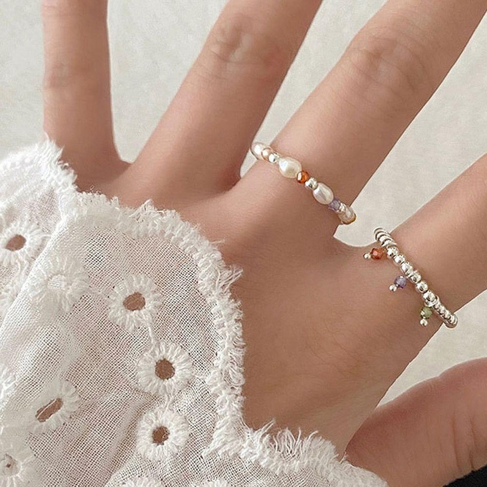 USNOW Nhẫn Mạ Bạc Đính Hạt Hình Hoa / Trái Tim / Hình Học Tùy Chỉnh Thời Trang Cho Nữ