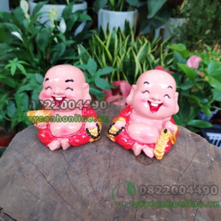 Tượng phật di lặc cầm tiền cầm vàng để trang trí bàn làm việc ô tô xe hơi tiểu cảnh phong thủy