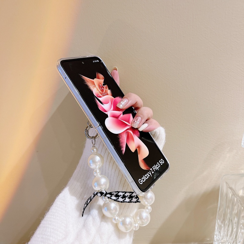 Ốp điện thoại trong suốt kèm chuỗi dây xích cho Samsung Galaxy Flip 1 Flip 2 Z Flip 3