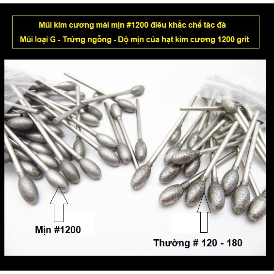 Mũi mài kim cương mịn cát mịn 1200 grit chạm khắc đá điêu khắc ngọc hàng cao cấp| Kho tổng Phong Thủy Tâm Linh