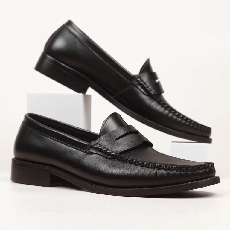 Giày Penny Loafer black da bò nhập khẩu cao cấp LF-001