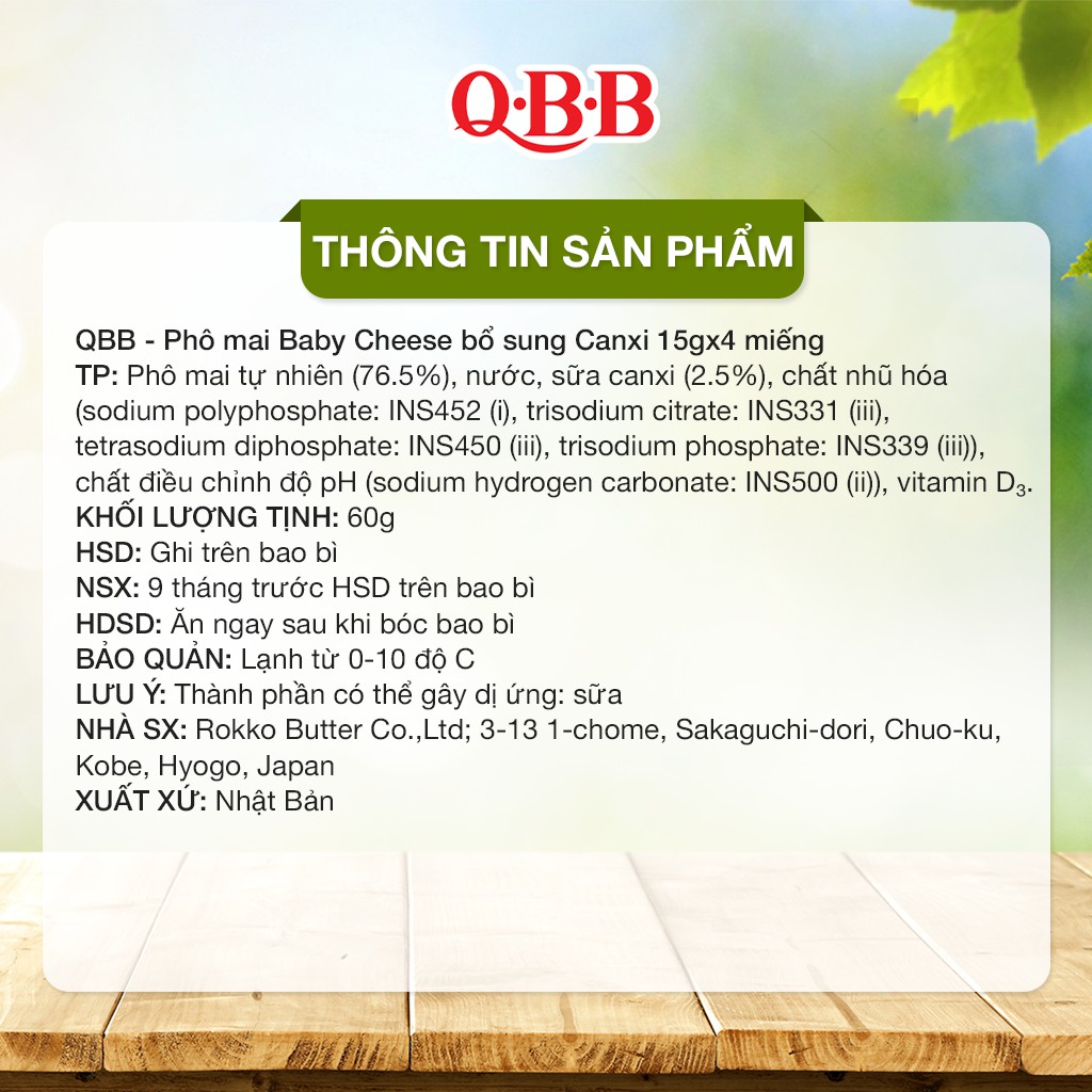 Phô Mai QBB Baby Cheese Cho Bé Từ 18 Tháng Tuổi Trở Lên Vị Truyền Thống Thanh 60g 4 Miếng 4903308005615