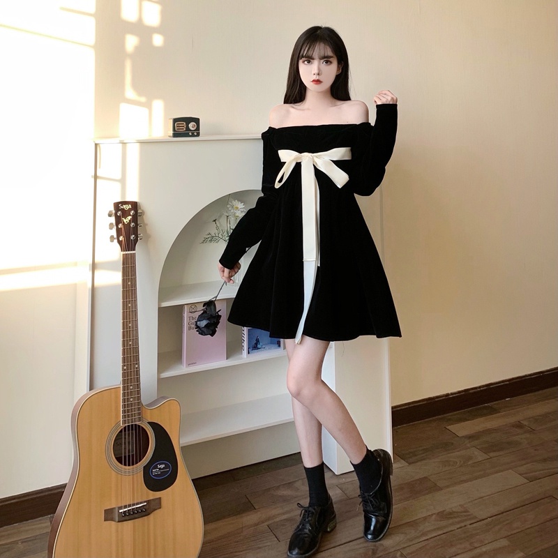 Đầm IELGY hai dây thắt nơ eo phong cách Pháp cổ điển thời trang cho nữ