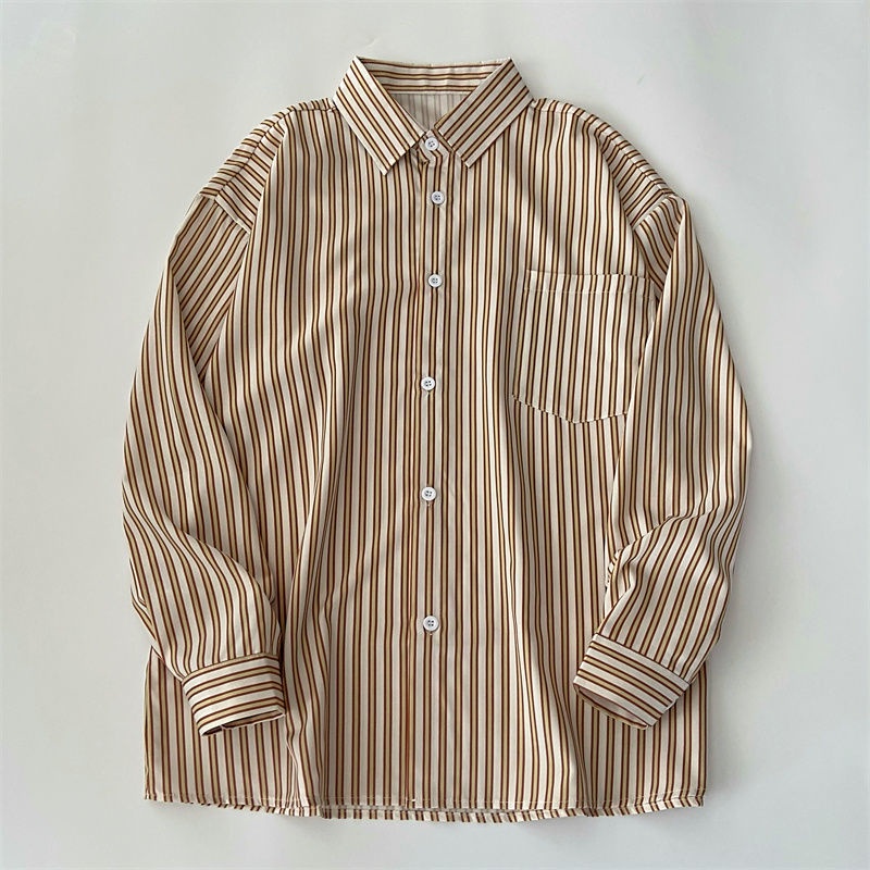 Áo sơ mi dài tay cổ bẻ họa tiết sọc phong cách Hàn Quốc dành cho nữ