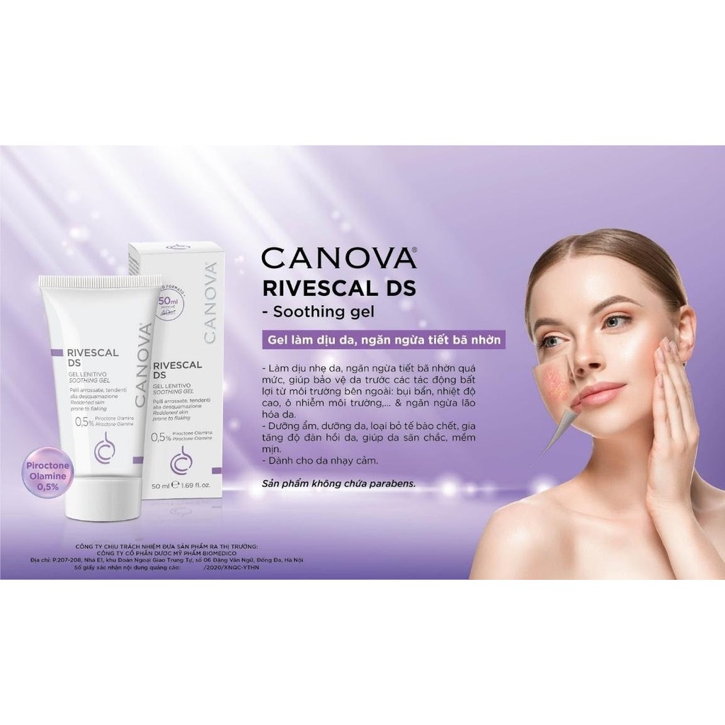 CANOVA Rivescal DS Soothing Gel 50mL - Gel Chống Nấm Làm Dịu Da, Ngăn Ngừa Tiết Bã Nhờn.