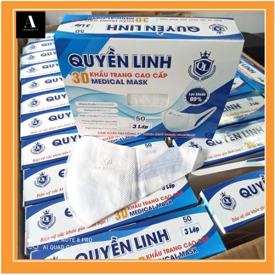 Hộp 50 cái khẩu trang y tế 3D QUYỀN LINH MASK , kháng khuẩn , chống bụi mịn,theo công nghệ nhật bản