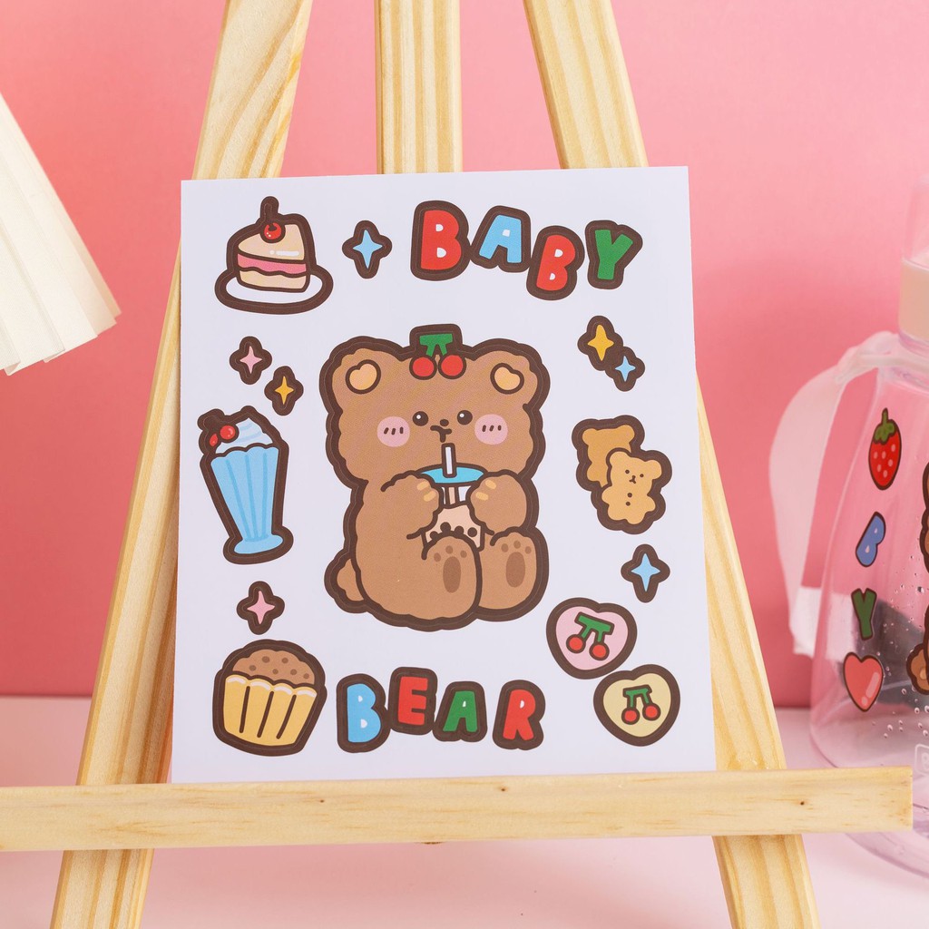 Sticker cute , nhãn dán trang trí dán lên bình giữ nhiệt cốc sứ thuỷ tinh nhựa A-57