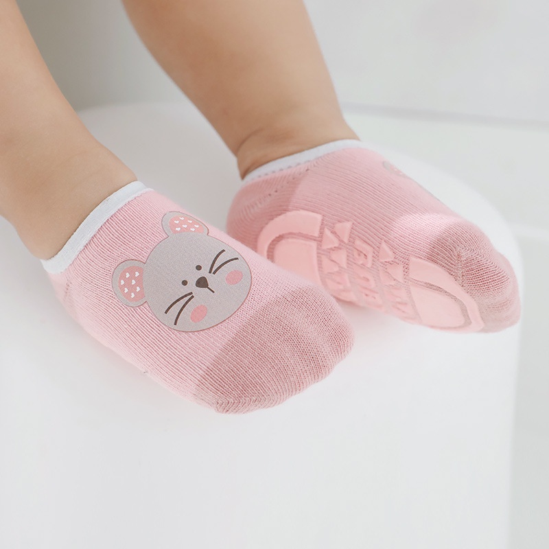Vớ Em Bé Trai &amp; Gái Từ 0-5 Tuổi Cổ Cao Đến Mắt Cá Chân Chống Trượt In Hình Chuột &amp; Chim Cánh