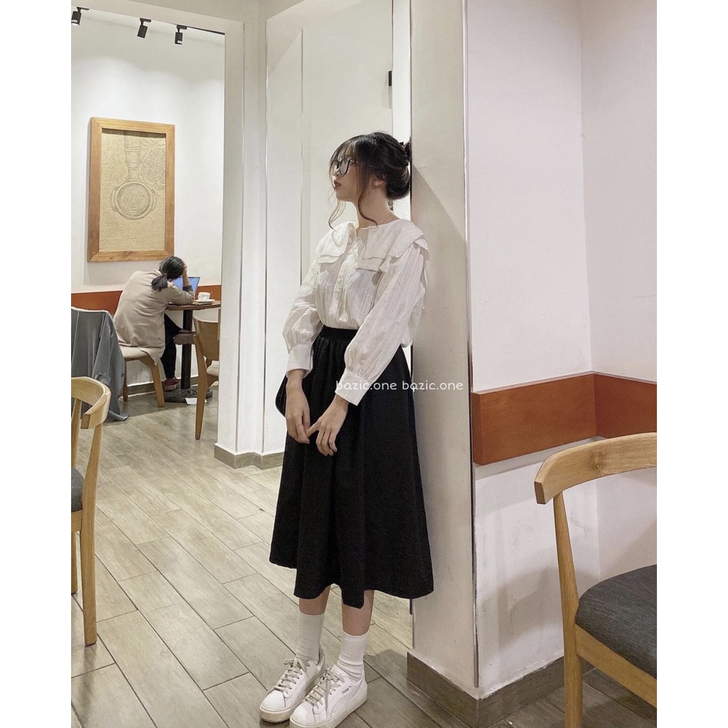 Áo sơ mi dáng babydoll cổ ren bèo 2 lớp ulzzang