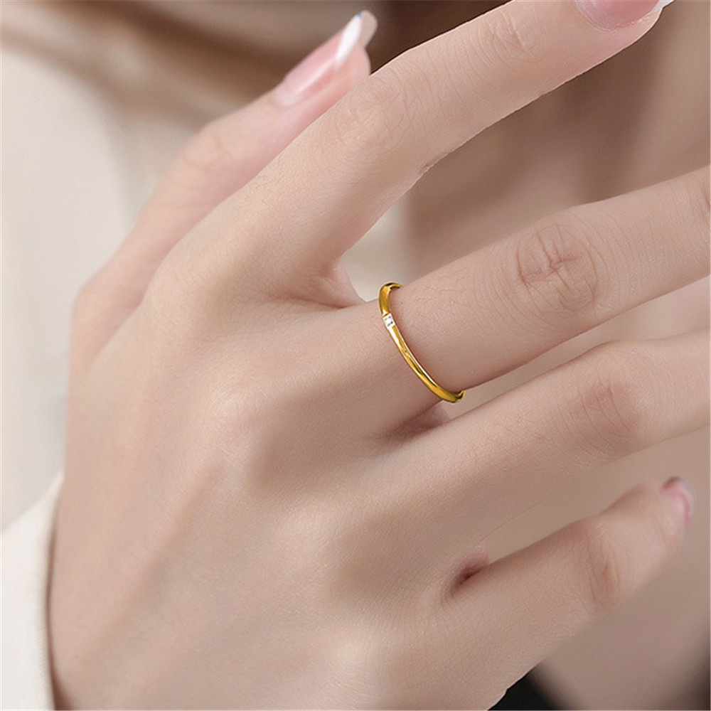 Nhẫn Thép Titan Siêu Mỏng Đính Kim Cương Giả Đơn Giản Thời Trang Hàn Quốc Cho Nữ