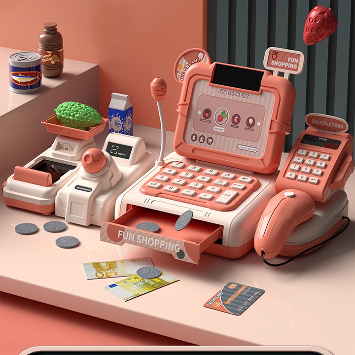 Đồ Chơi Máy Tính Tiền Siêu Thị Điện Tử Phiên Bản Biết Nói ,Hát Cao Cấp (Hồng Phấn)
