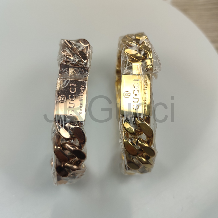 Vòng tay mạ bạc hình dây xích khắc chữ GUCCI thời trang sang trọng