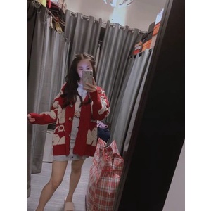 Cardigan lông xù gấu ba màu dáng thụng