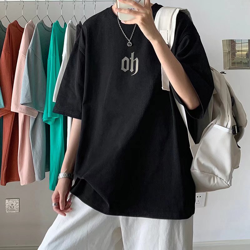 Áo Thun Tay Ngắn Cổ Tròn Dáng Rộng In Chữ Phong Cách Nhật Bản Thời Trang Mùa Hè Cho Nam