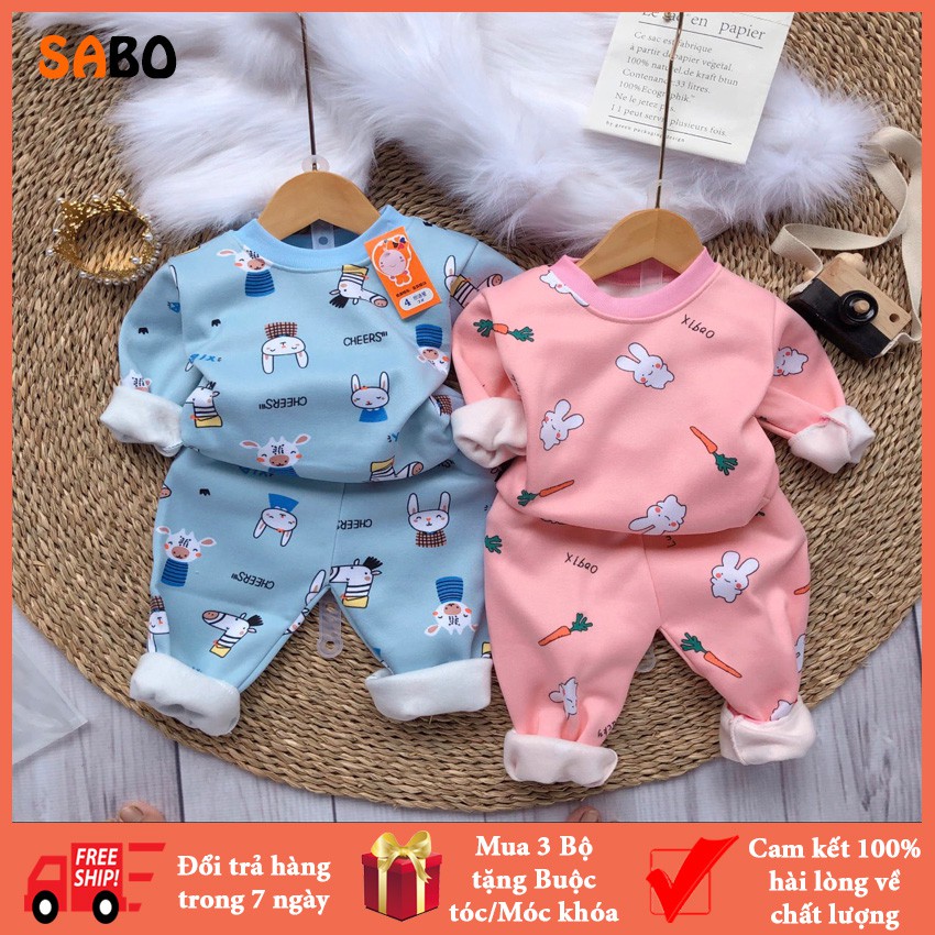 combo 3 bộ nỉ lót lông nhiều họa tiết cho bé trai bé gái
