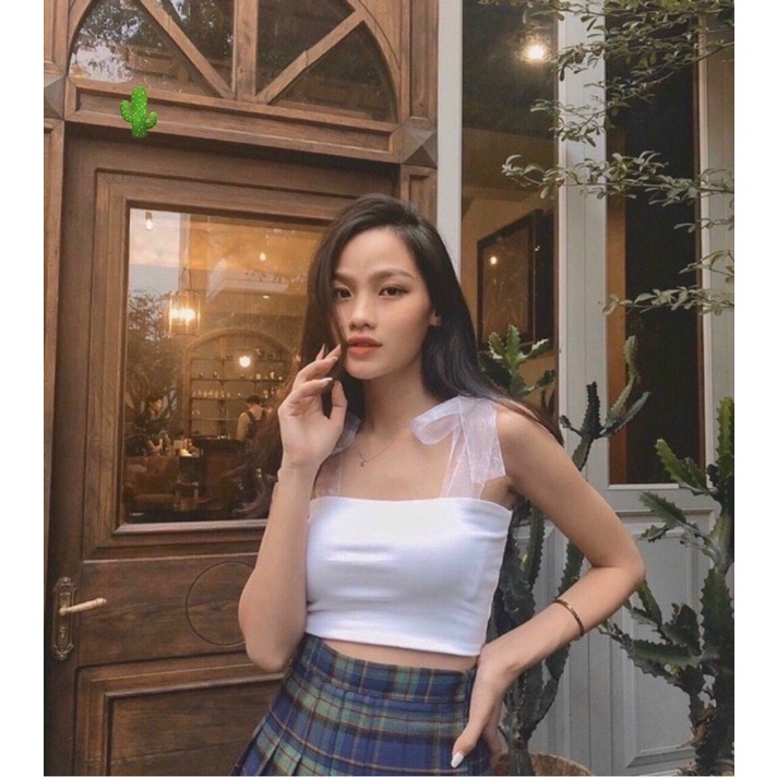 Áo croptop 2 dây ruy băng buộc nơ