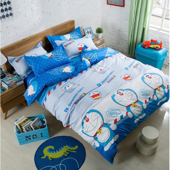 Sỉ Bộ Chăn Hè Ga Gối 1m2 Kèm Vỏ Gối Ôm set 5 món Sally Mẫu DORAEMON TEM THƯ