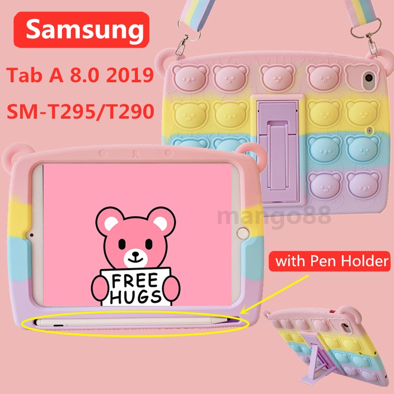 Ốp máy tính bảng silicon mềm chống sốc có giá đỡ và dây đeo cho Samsung Galaxy Tab A 8.0 inch 2019 SM-T290 T295