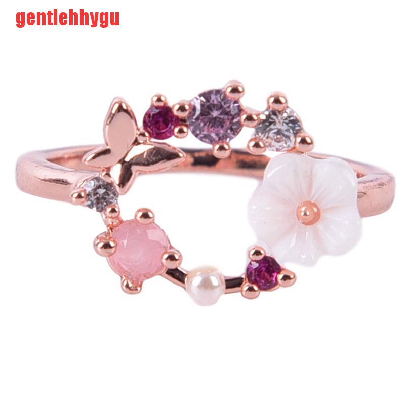 Nhẫn Cưới Mạ Vàng Hình Hoa Và Bướm Đính Đá Zircon