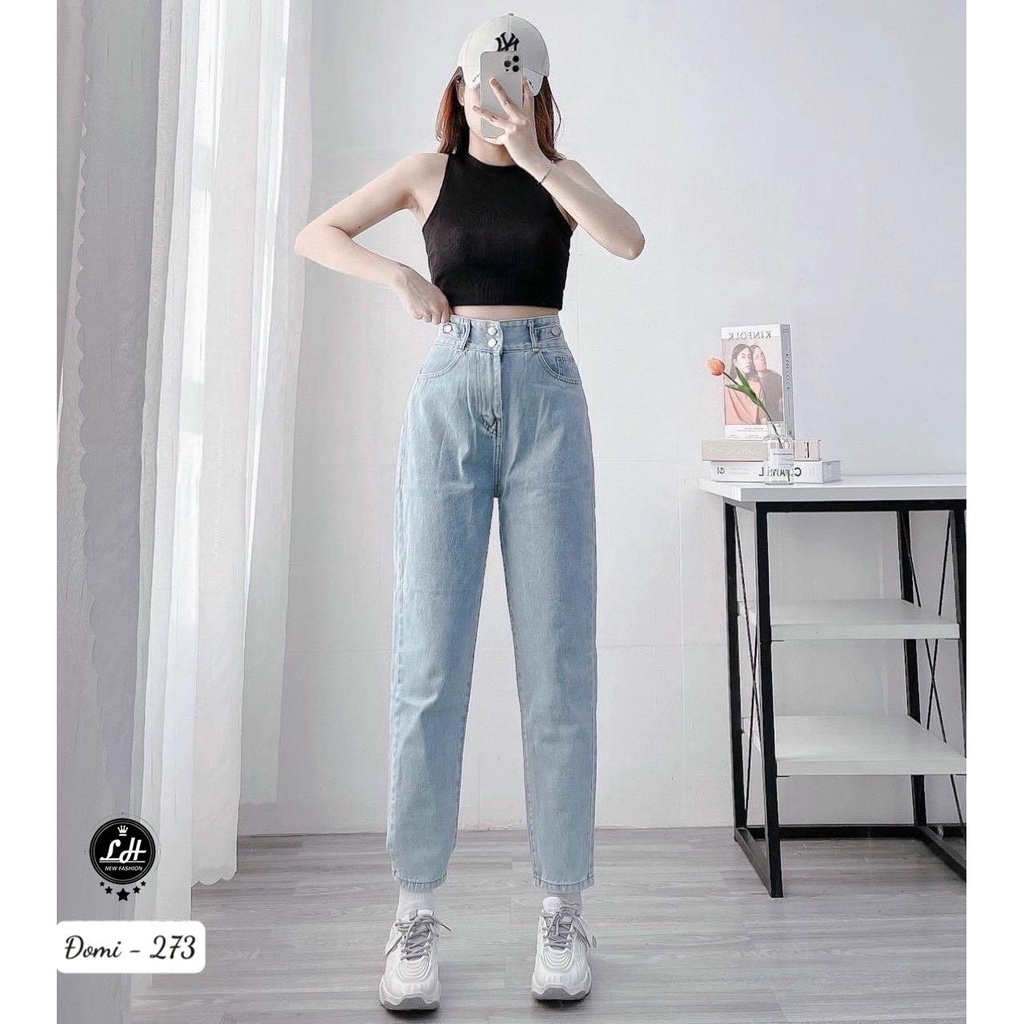 Quần baggy nữ màu xanh cạp cao 2 nút có bass siêu đẹp Lê Huy fashion Ms 273