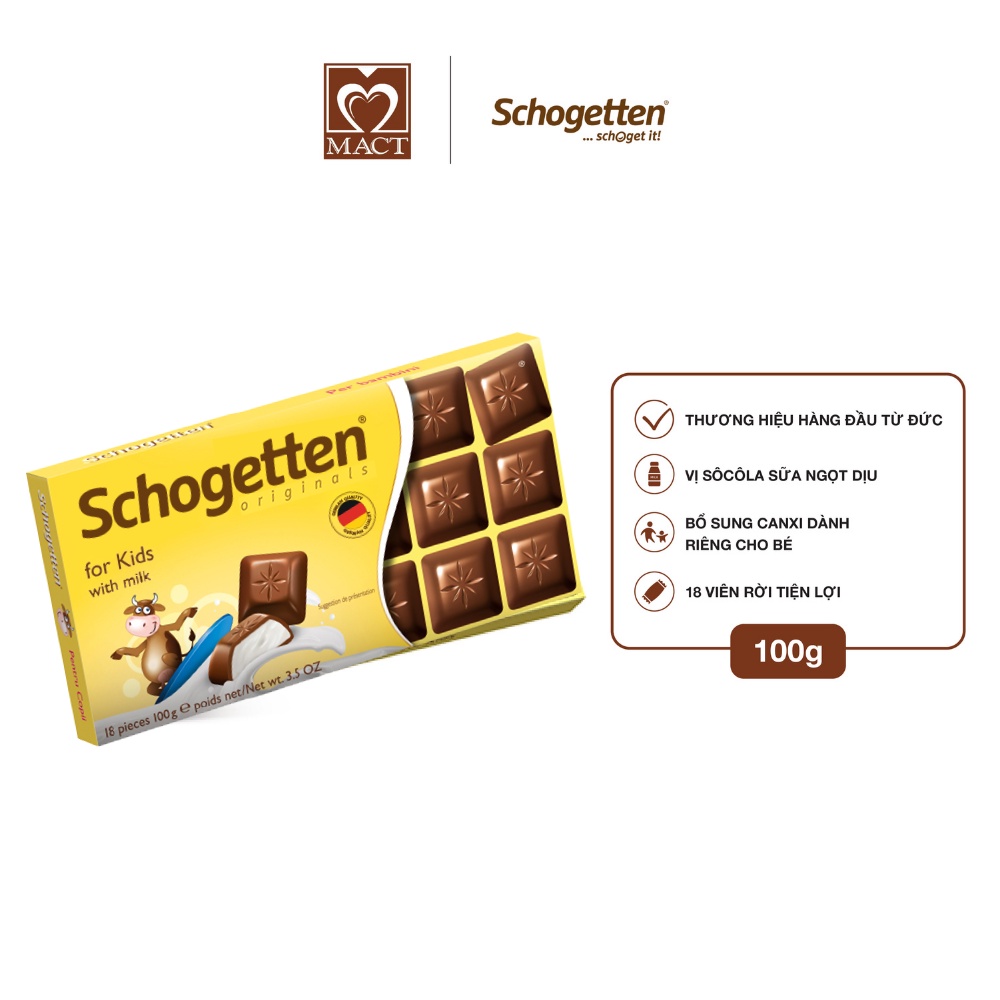 Sôcôla SCHOGETTEN - Vị trẻ em For Kids - Bổ sung sữa & canxi - thanh 100g gồm 18 viên rời