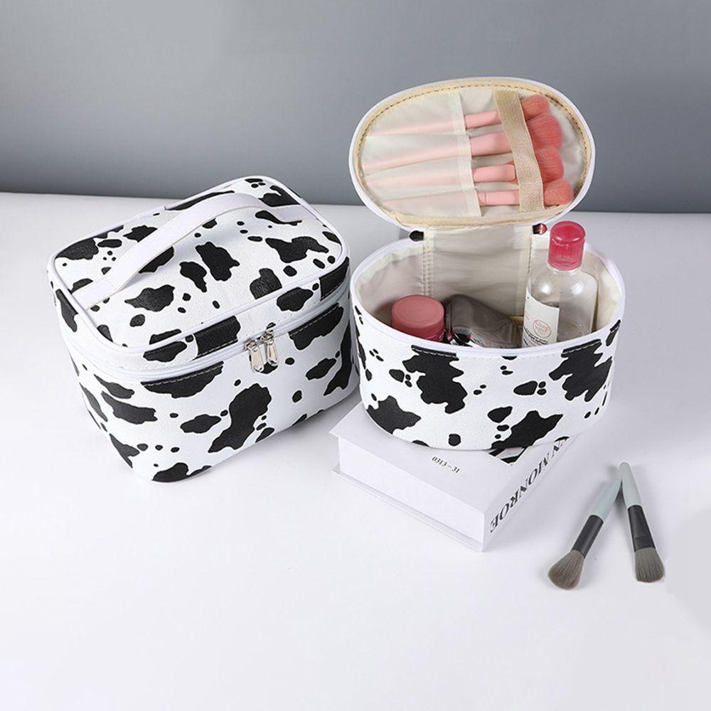 Túi Đựng Mỹ Phẩm Nhiều Ngăn Có Khóa Kéo Họa Tiết Bò Sữa Thời Trang