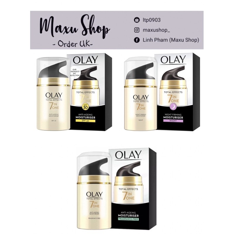 (Bill UK) Kem Dưỡng Da Chống Lão Hoá 7 Tác Dụng Olay Total Effects 7in1 50ml