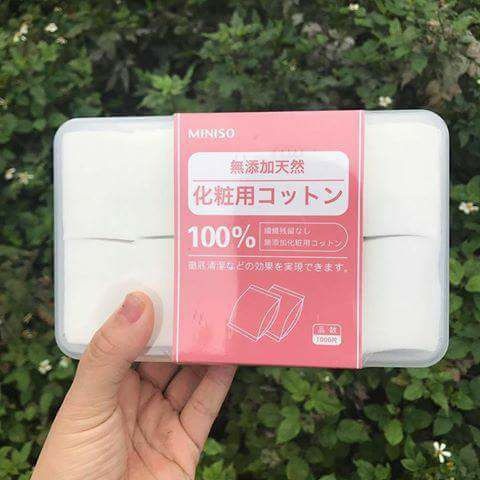 [Có sẵn] Hộp bông tẩy trang Miniso 1000 miếng của Nhật nhãn hồng hộp nhựa chắc chắn (chính hãng)