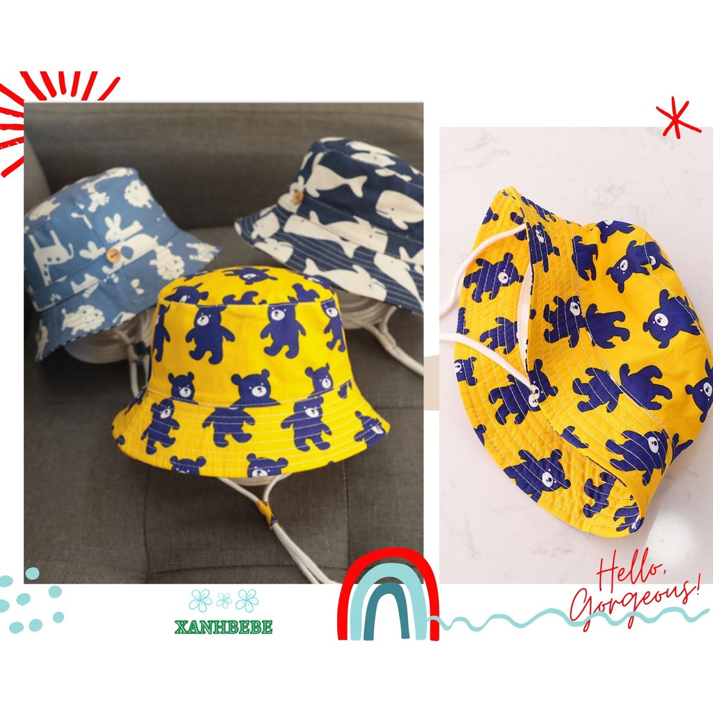 Mũ Cho Bé Vành Tròn Size Từ 6 Tháng Đến 5 Tuổi Họa Tiết Dễ Thương Có Dây Rút