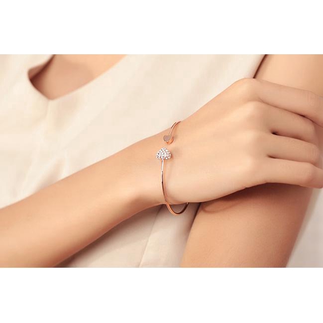 Vòng tay hở mặt trái tim đính đá xinh xắn cho nữ