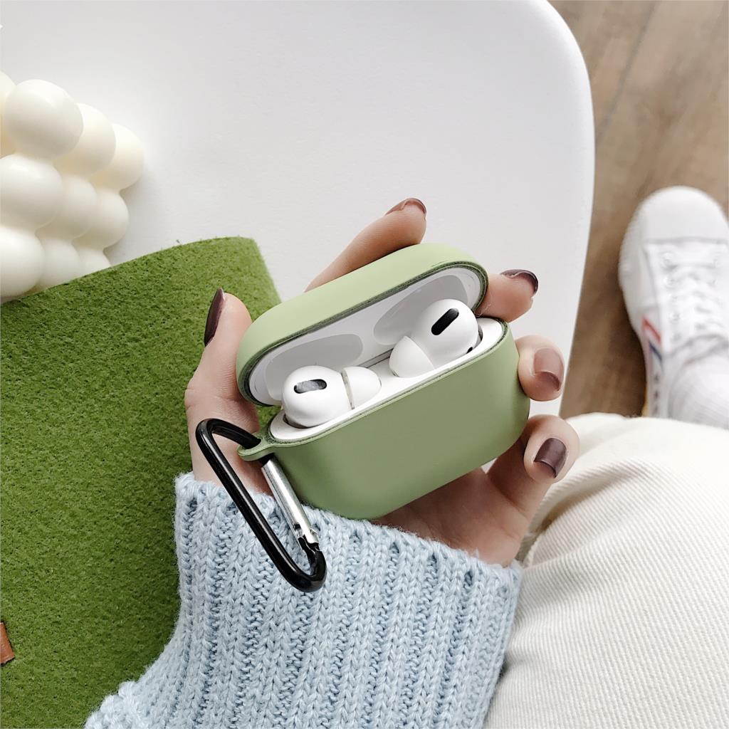 Vỏ hộp sạc tai nghe Bluetooth không dây màu kẹo nhám bằng cao su silicon mềm kèm móc treo cho Airpods Pro 3
