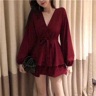 KÈM ẢNH THẬT🎈Đầm Cổ V Đắp Chéo đen/ đỏ
