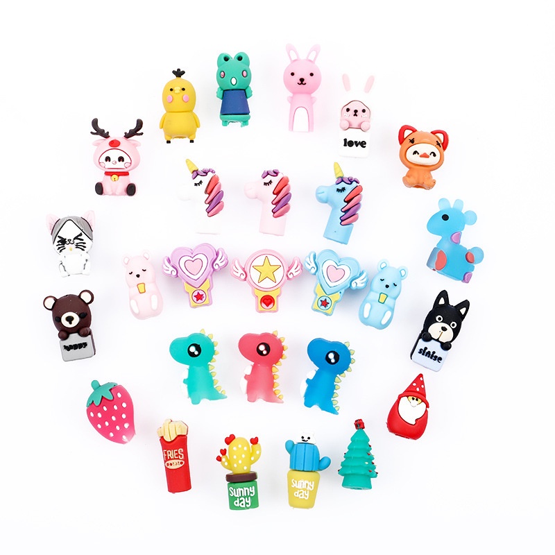 Bộ 5 Nắp Đậy Bút Chì/ Phụ Kiện Bút Bằng Silicon Mềm Hình Động Vật Hoạt Hình Sáng Tạo