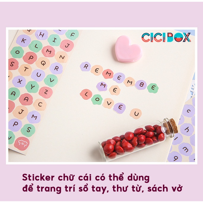Sticker decor top loader sticker hình dán màu kẹo ngọt ngào chữ cái tiếng anh CICIBOX