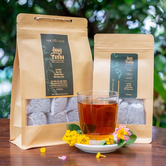 Trà thảo mộc, giúp tiêu hóa, giảm trào ngược, đầy bụng khó tiêu, Thảo Mộc Ông Trần, gói nhỏ tiện lợi (5 túi lọc x 10g).