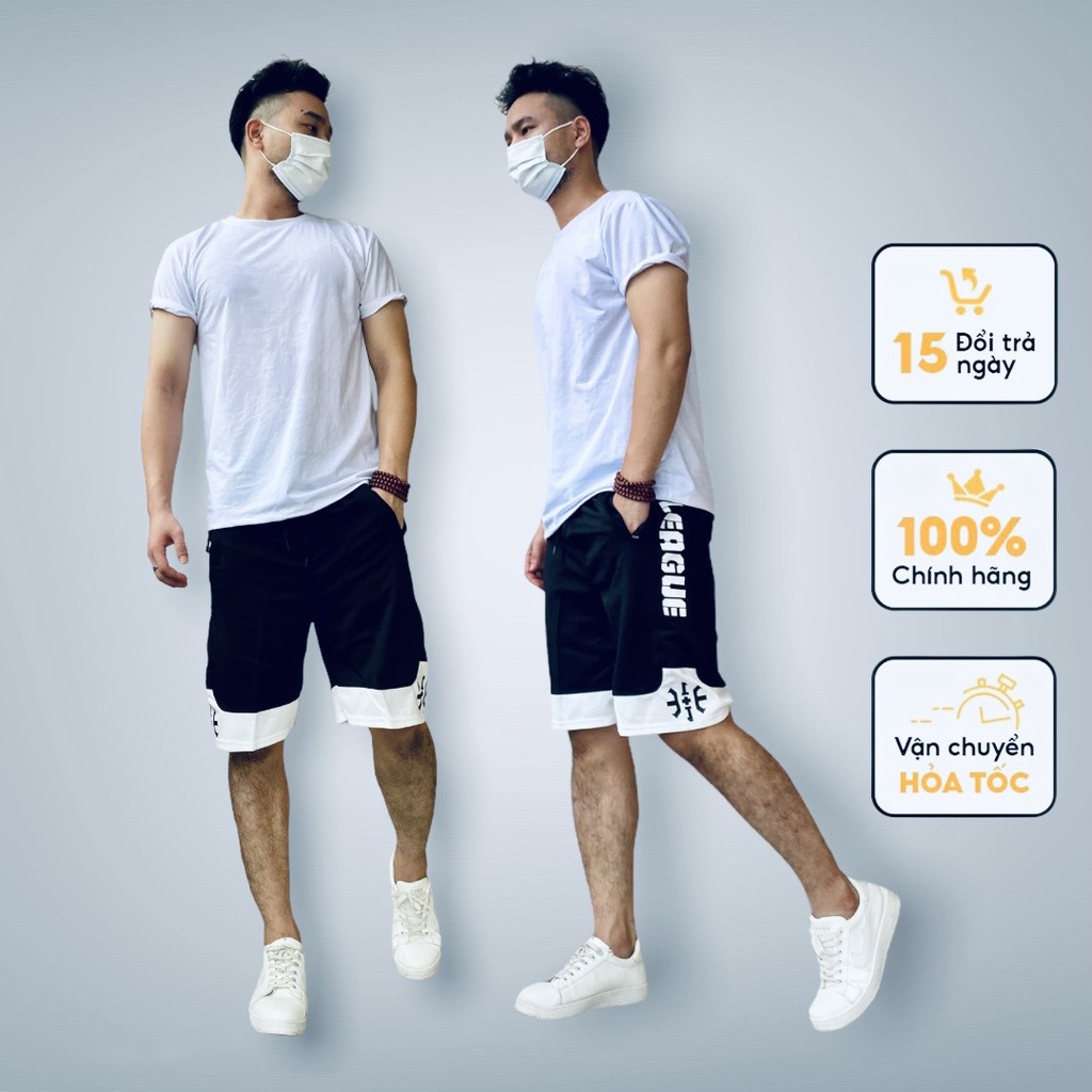 Quần short gấu trắng Unisex cao cấp, quần đùi nam chữ V thể thao chất mì hàn