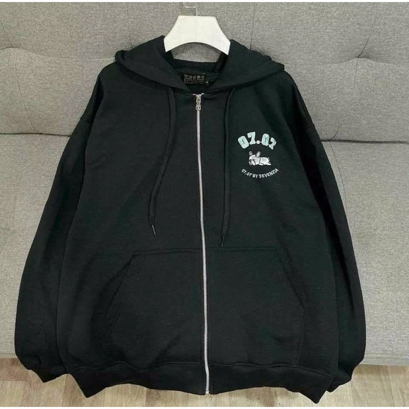 Áo khoác hoodie form rộng có khoá kéo, áo khoác nỉ cotton thêu 07.07