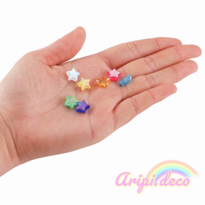 Charm, hạt nhựa sao hologram xỏ lỗ 2 đầu cực quang A21/ Nguyên liệu làm vòng tay
