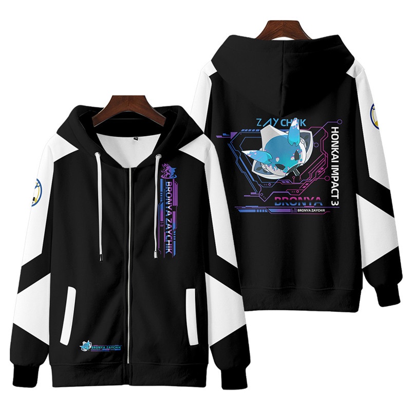 Áo Khoác Hoodie Tay Dài Dáng Rộng Có Khóa Kéo In Hình Honkai Impact 3 Elysia / Bronya Zaychik / Raiden Mei 3D Thời Trang Unisex 2022